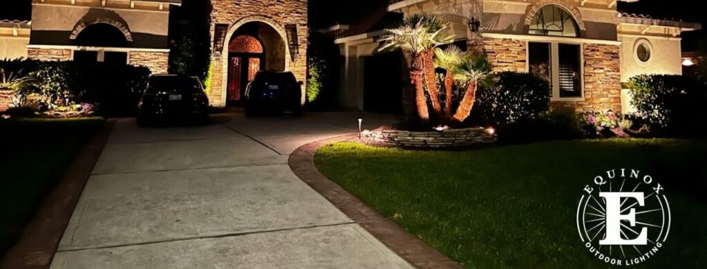 A landscape lit by beautiful outdoor lighting. 